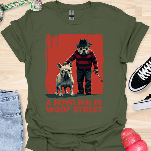 A Howling at Woof Street - Halloween - V1 - Frenchie and Bulldog T-Shirt